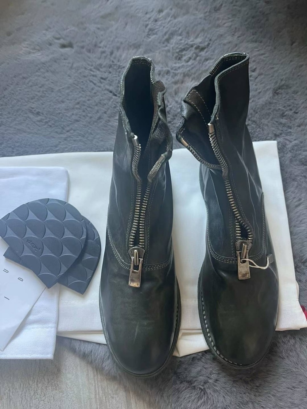 Guidi women dark green Leather Zip-Front Ankle Boots